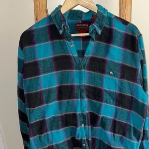 Vintage 1990s Teal Black and Purple Flannel